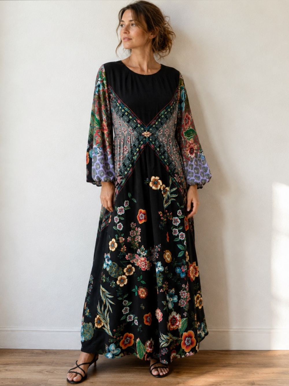 NEW $345 Johnny Was Dress Womens Large Floral Freya Dress Designer Boho Luxury
